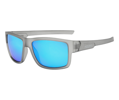 KDEAM floating sunglasses with grey frames and blue lenses, perfect for fishing, kayaking, boating and any other water sports