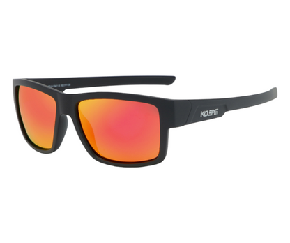 KDEAM floating sunglasses with black frames and orange lenses, perfect for fishing, kayaking, boating and any other water sports