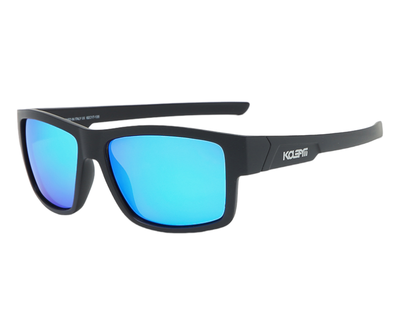 KDEAM floating sunglasses with black frames and light blue lenses, perfect for fishing, kayaking, boating and any other water sports