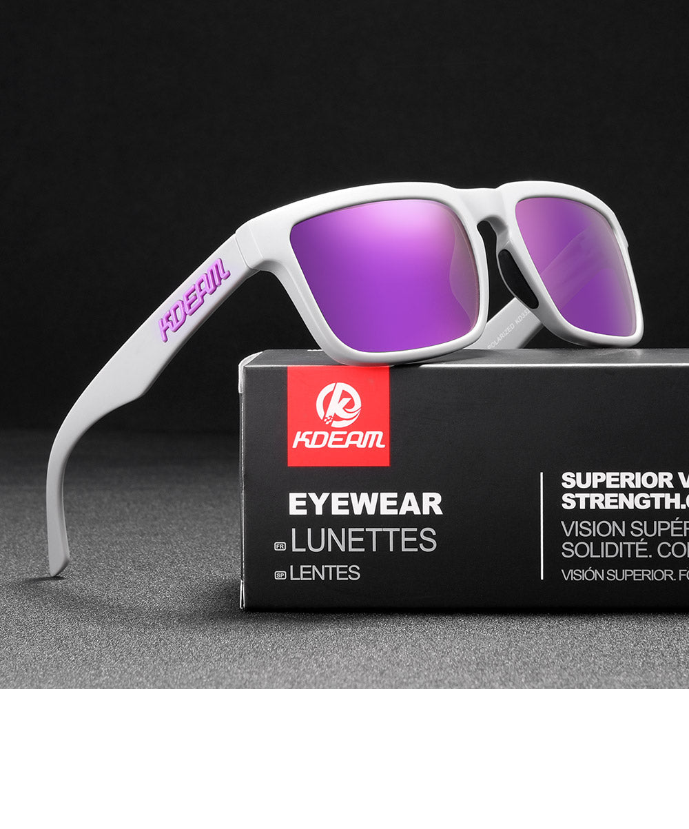 KDEAM Sport Mens Mirror Polarized Sunglasses Blue Shades Brand Designer  Rectangle Outdoor Driving Sun Glasses Women With Box