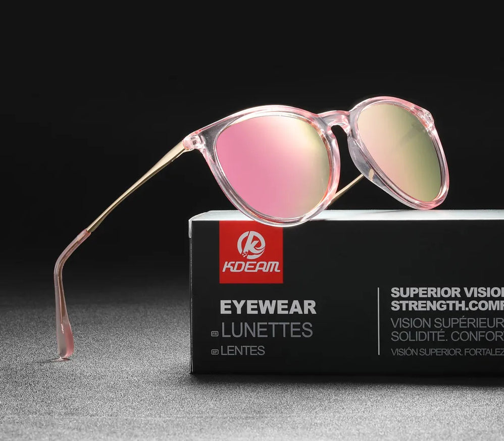 womens oval polarised sunglasses with pink frames and pink lenses