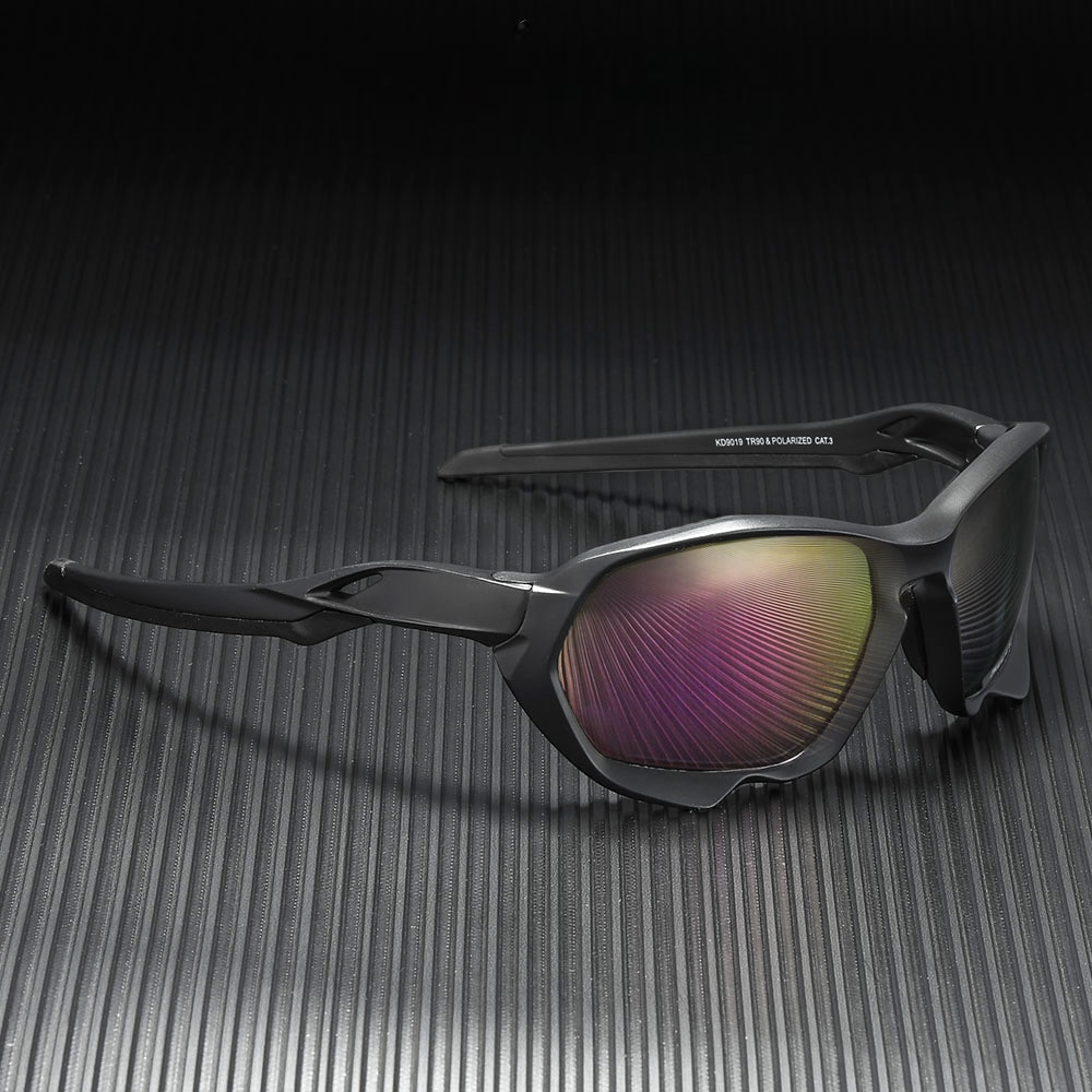 cycling sunglasses with black frames and violet lenses