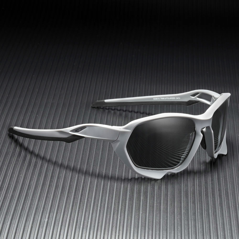 cycling sunglasses with grey frames and black lenses