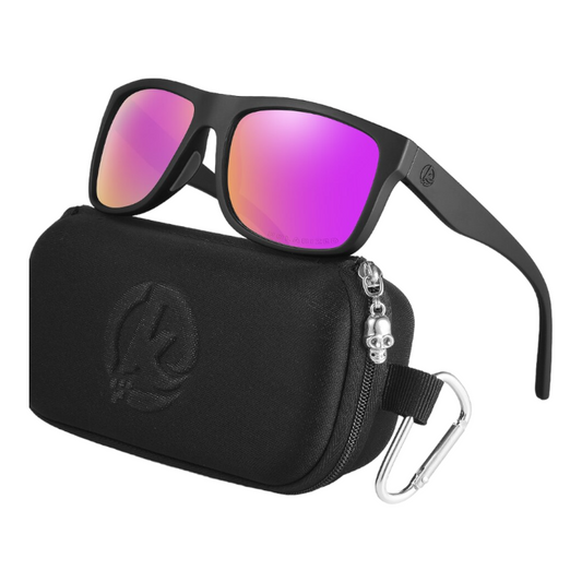 designer sunglasses with black frames and pink lenses