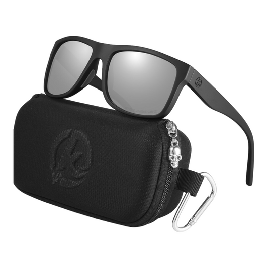 designer sunglasses with black frames and silver lenses