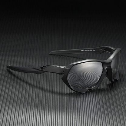 cycling sunglasses with black frames and silver lenses